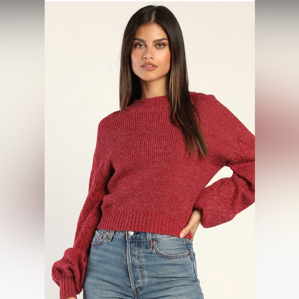l Love Berry Red Knit Long Sleeve Pullover Sweater